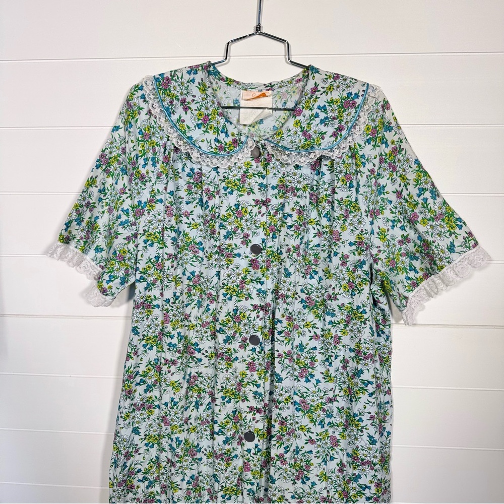 Vtg Sears women’s floral house coat dress button up Side Pocket guesstimate 16 - Picture 3 of 12